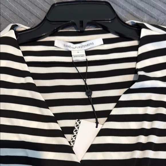 NWT DVF New Julian Two Black/White Stripe Wrap Dress - Picture 2 of 10